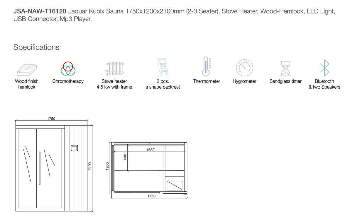 Jaquar Kubix Sauna 2-3 Seater