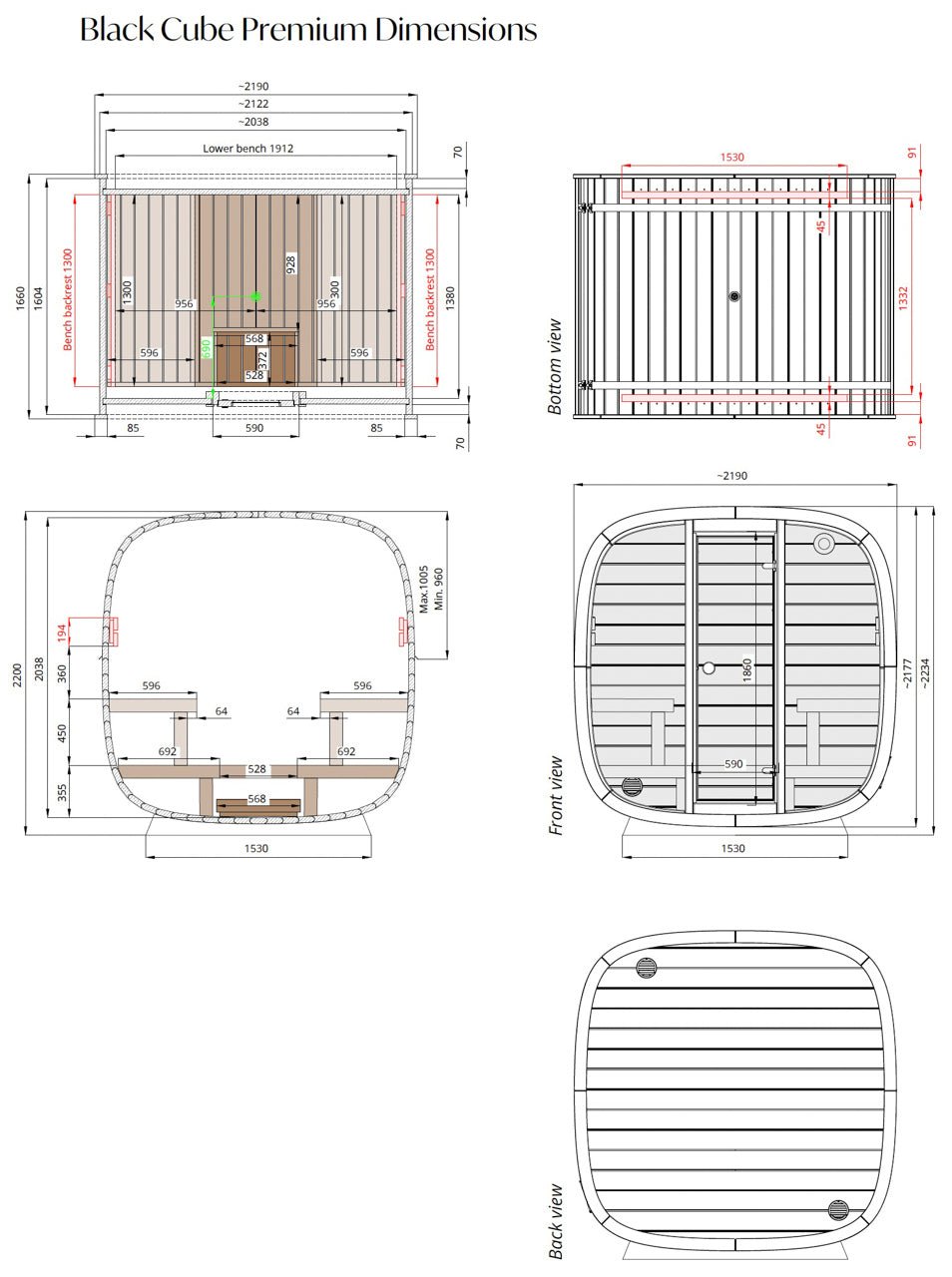 Leil® Black Cube Premium 4–6 Person Outdoor Sauna Kit