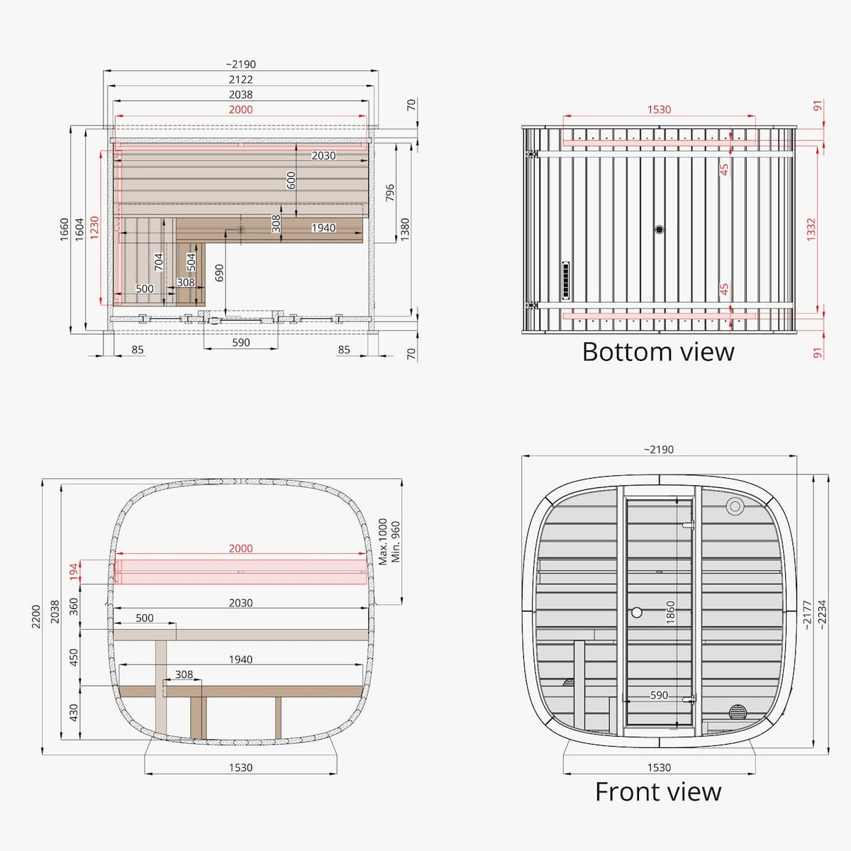 Leil® Black Cube Classic 4 Person Outdoor Sauna Kit