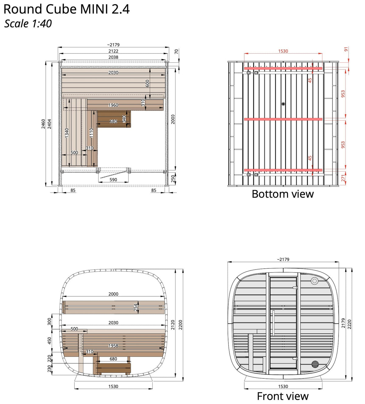 Leil® Round Cube Mini Outdoor Sauna 4-5 Person