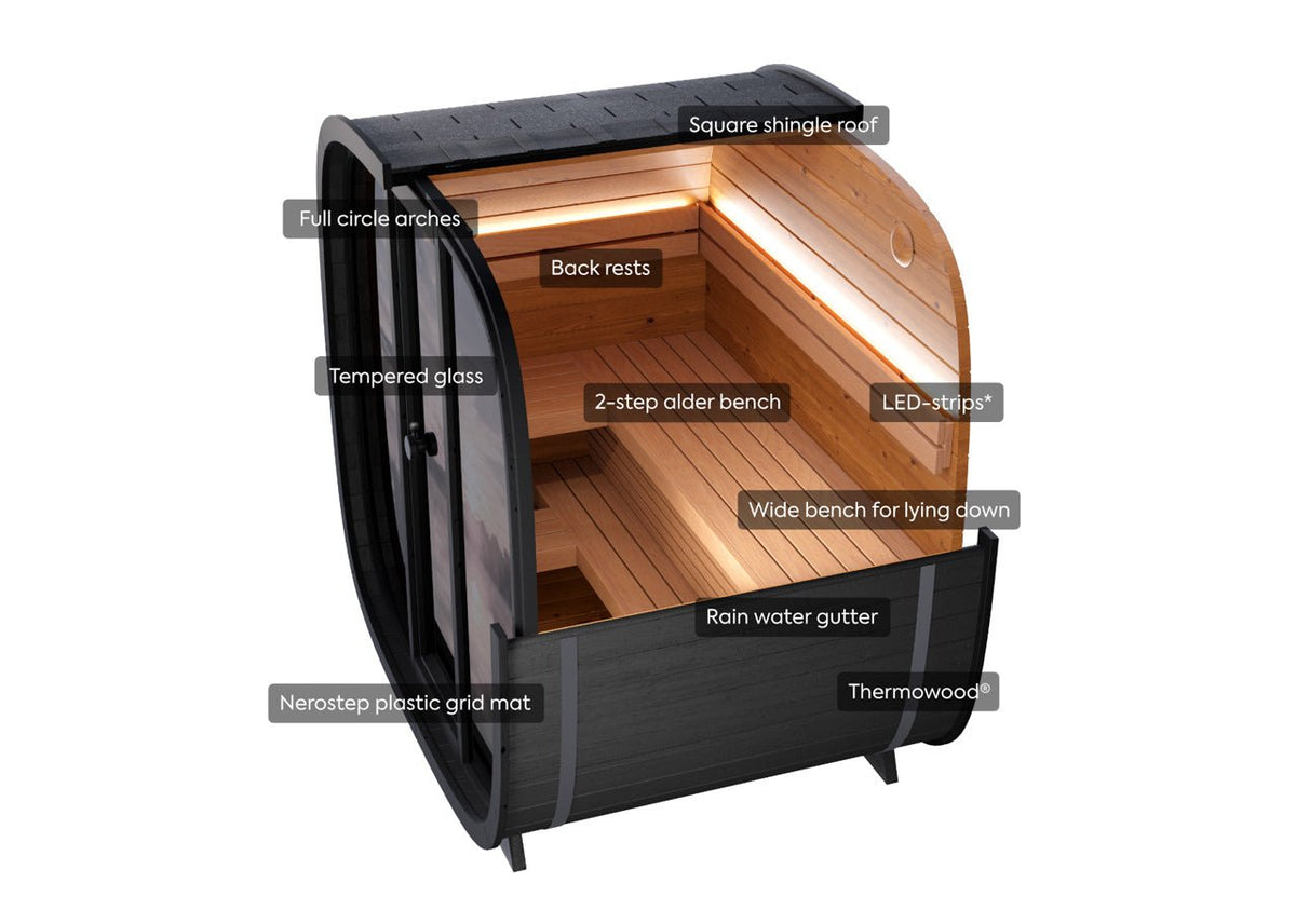 Leil® Black Cube Classic 4 Person Outdoor Sauna Kit