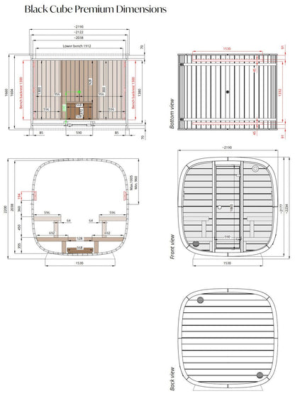 Leil® Black Cube Premium 4–6 Person Outdoor Sauna Kit