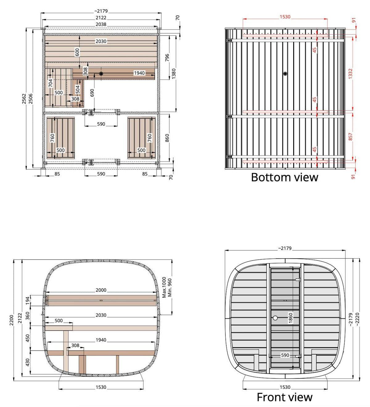 Leil® Dice Dual 4 Person Sauna with Changing Room