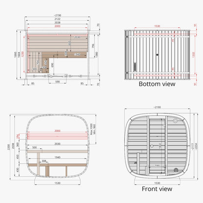 Leil® Black Cube Classic 4 Person Outdoor Sauna Kit