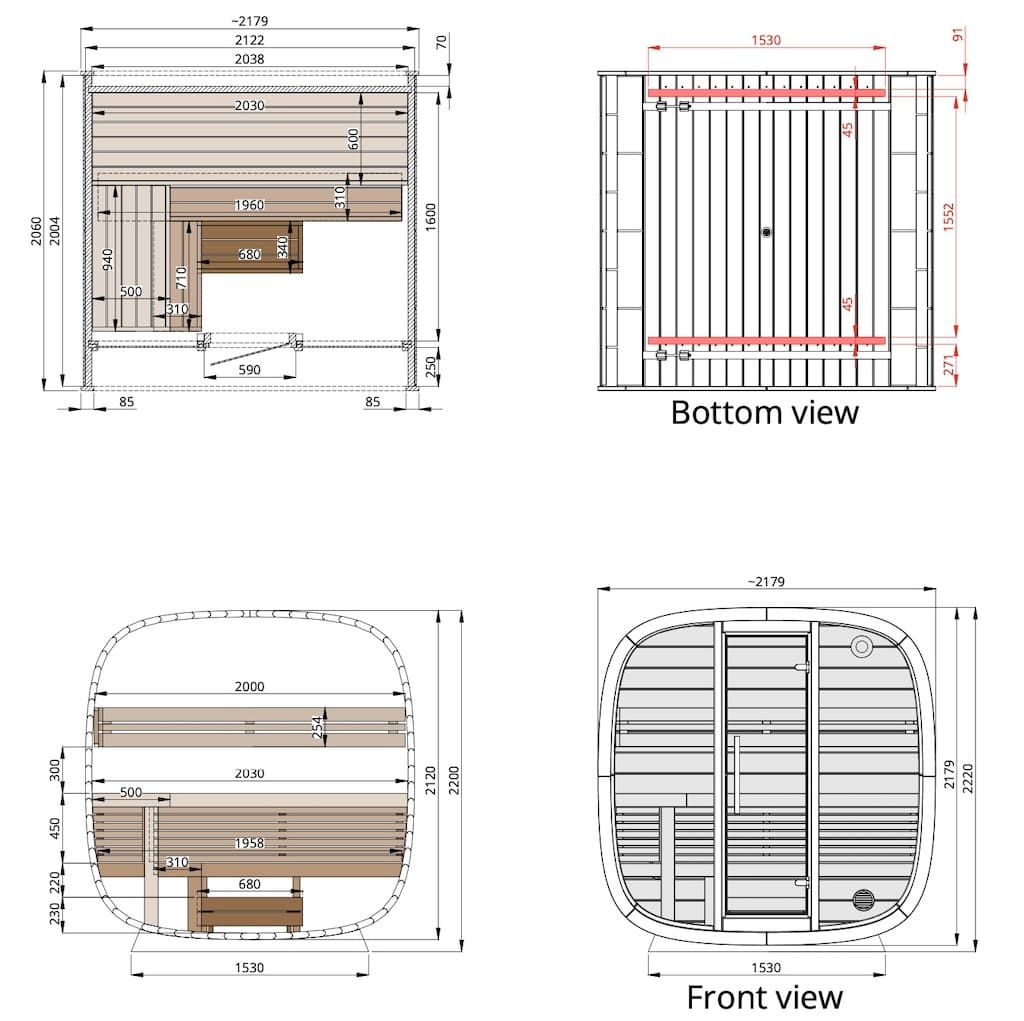 Leil® Round Cube Mini Outdoor Sauna 4-5 Person