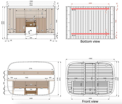 Leil® Round Cube Relax Outdoor Sauna 6 Person