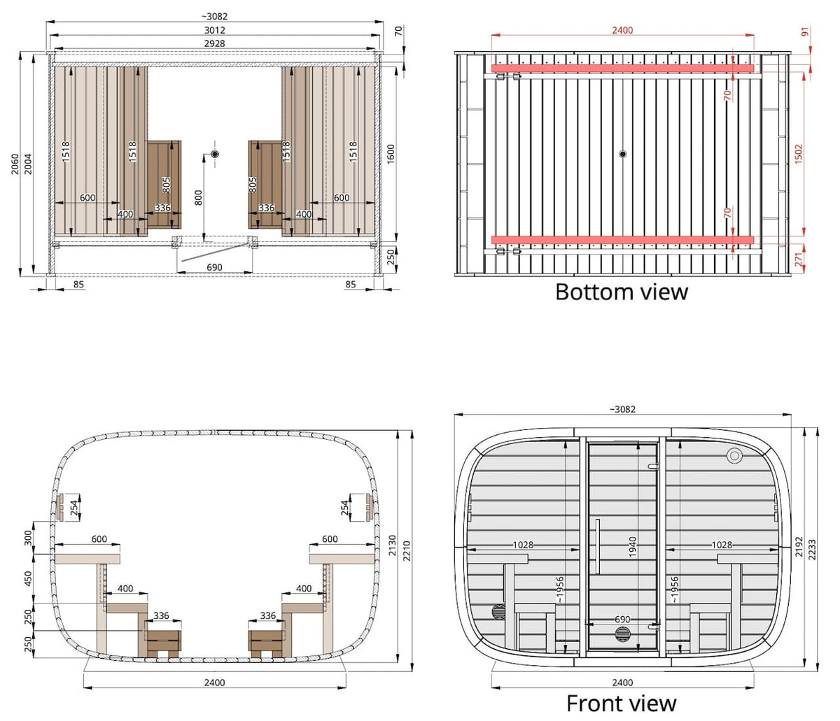 Leil® Round Cube Single Outdoor Sauna 6-8 Person