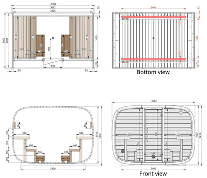 Leil® Round Cube Single Outdoor Sauna 6-8 Person