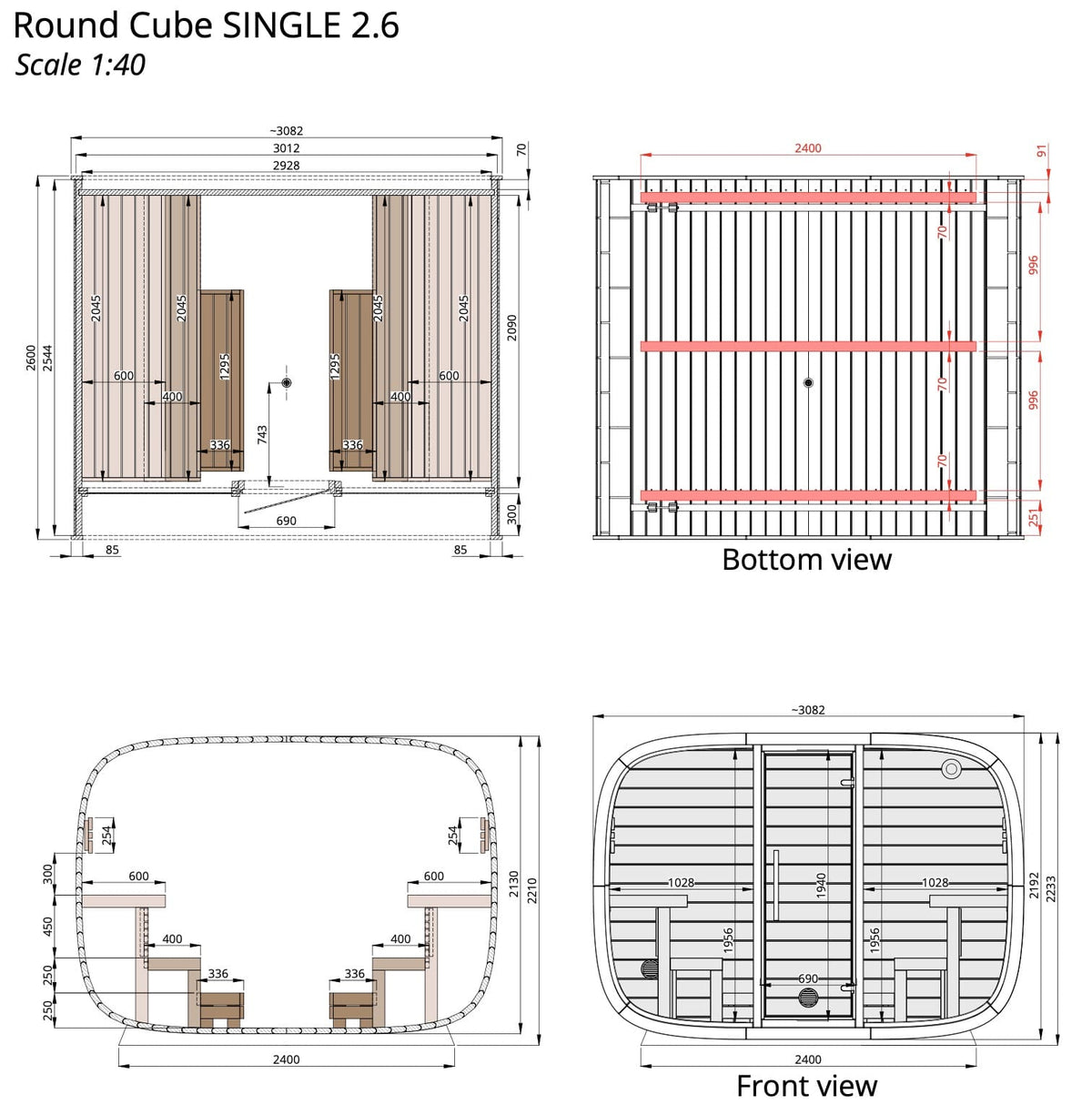 Leil® Round Cube Single Outdoor Sauna 6-8 Person