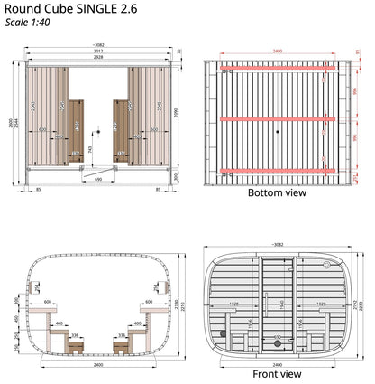 Leil® Round Cube Single Outdoor Sauna 6-8 Person