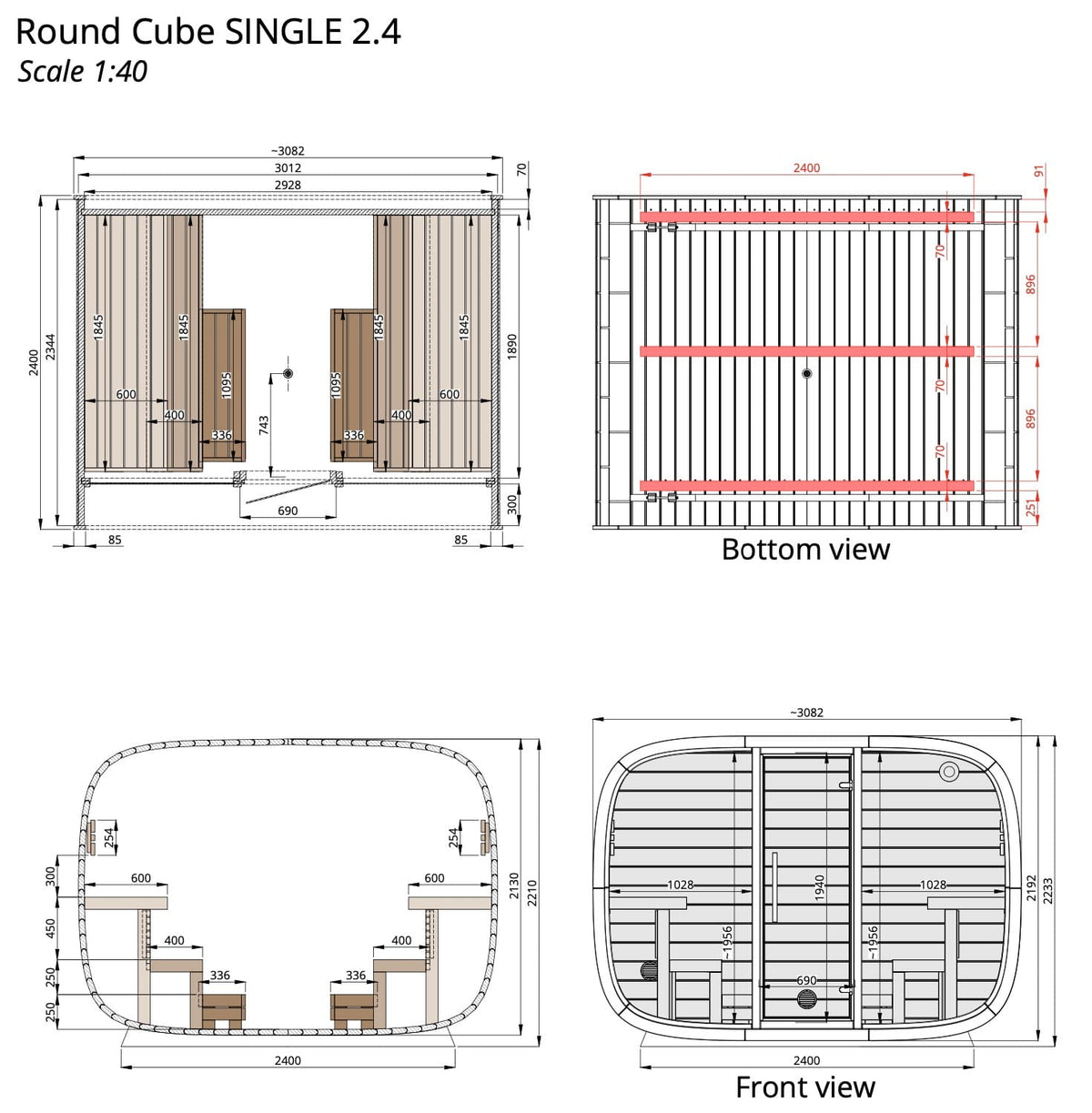 Leil® Round Cube Single Outdoor Sauna 6-8 Person