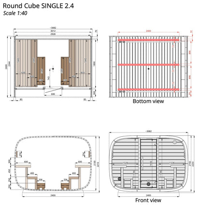 Leil® Round Cube Single Outdoor Sauna 6-8 Person