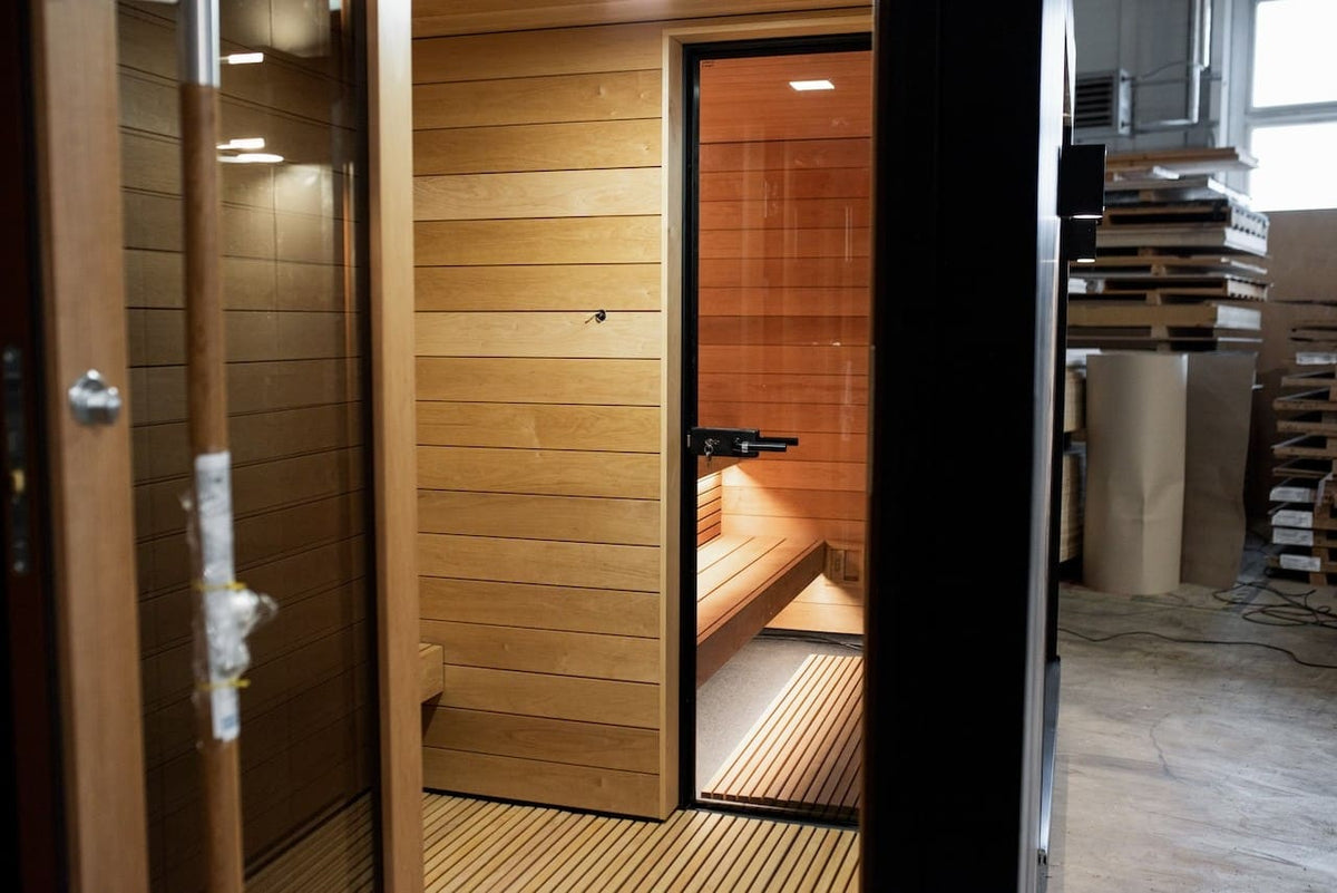 Saunum AirCube Double Outdoor Sauna 5 Seater with Changing Room