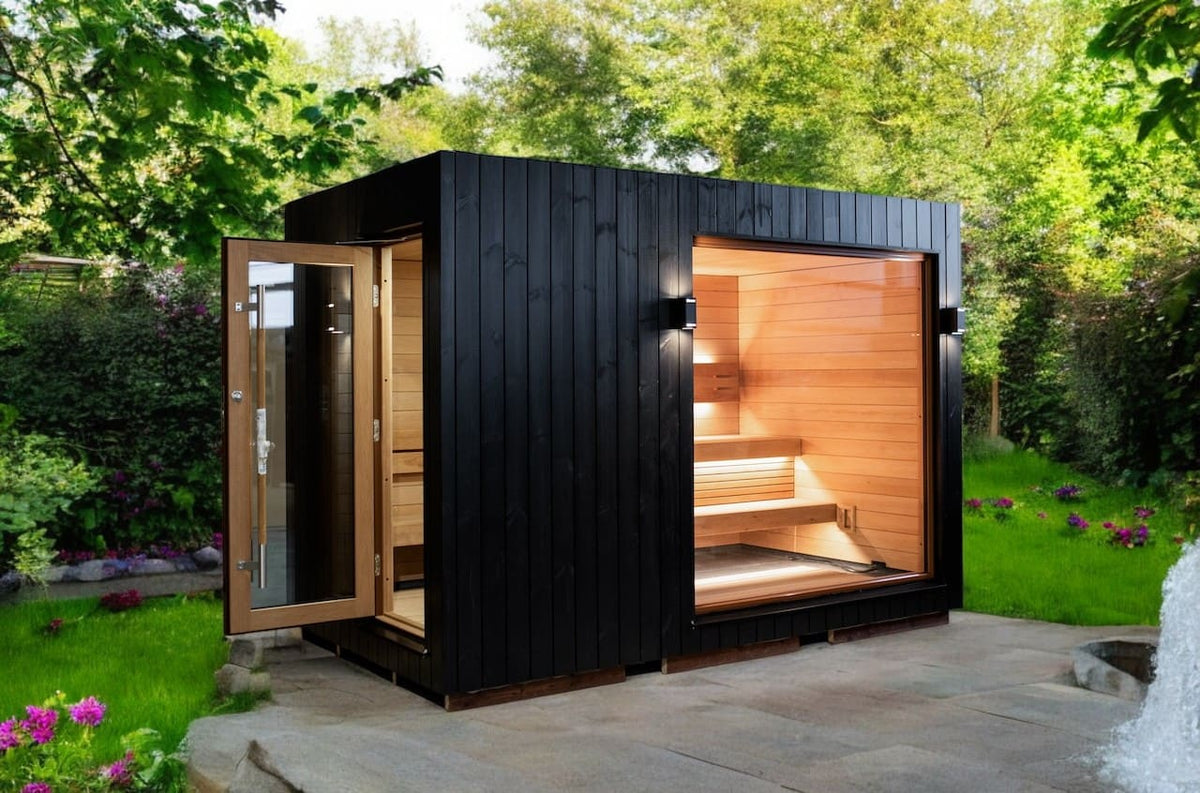 Saunum AirCube Double Outdoor Sauna 5 Seater with Changing Room