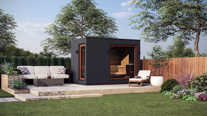 Saunum AirCube Double Outdoor Sauna 5 Seater with Changing Room