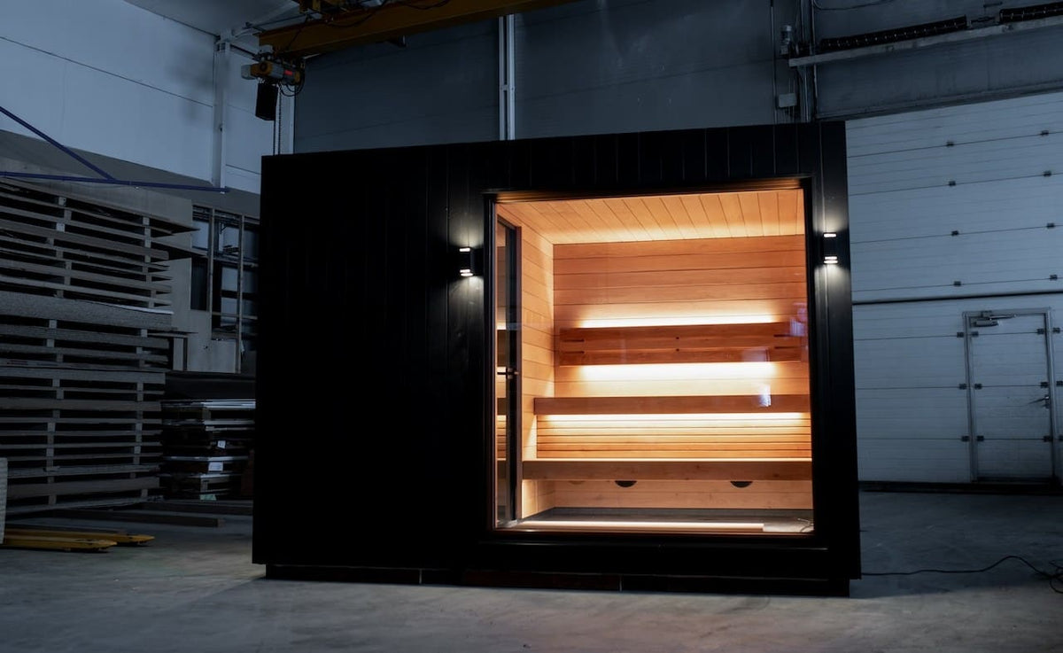 Saunum AirCube Double Outdoor Sauna 5 Seater with Changing Room